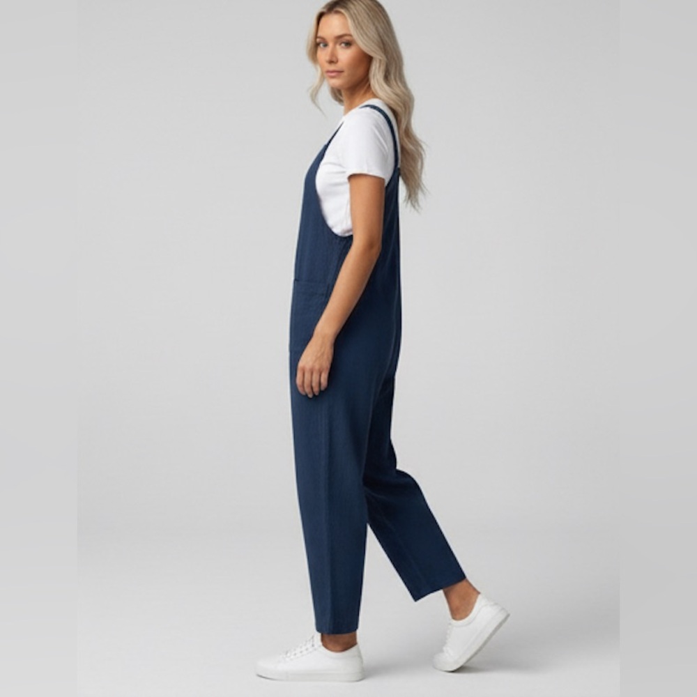 Minimalist Straight Leg Jumpsuit With Pockets Blue - Picture 3 of 5